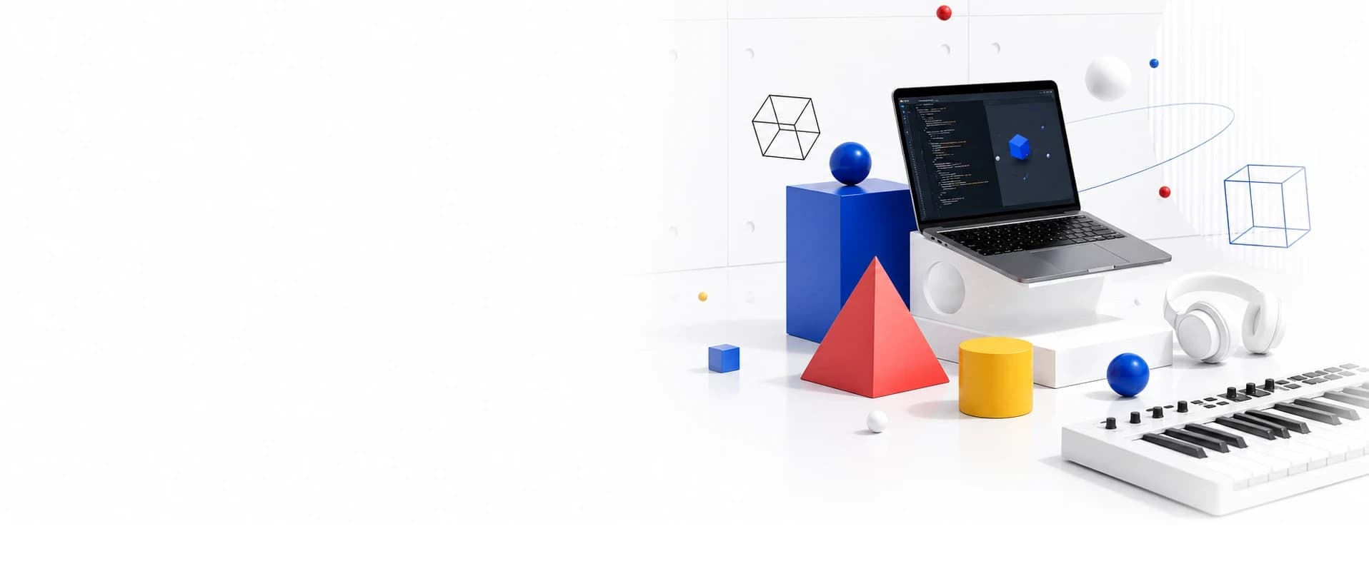 Web、3D、AI制作を象徴する青い抽象ビジュアル